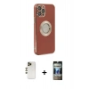 MARSİLYAN™- iPhone 12 Pro Kılıf İz Form Serisi - Siyah 34D Hayalet Izgaralı Cam + Shine Kamera Lens - GD