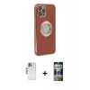 MARSİLYAN™- iPhone 12 Pro Kılıf İz Form Serisi - Siyah 34D Hayalet Izgaralı Cam + Shine Kamera Lens - GS