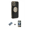 MARSİLYAN™- iPhone 12 Pro Kılıf İz Form Serisi - Siyah 34D Hayalet Izgaralı Cam + Shine Kamera Lens Koruma Cam - SH