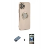 MARSİLYAN™- iPhone 12 Pro Kılıf İz Form Serisi - Siyah 34D Hayalet Izgaralı Cam + Shine Kamera Lens Koruma Cam - SH