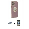 MARSİLYAN™- iPhone 12 Pro Kılıf İz Form Serisi - Siyah 34D Hayalet Izgaralı Cam + Renkli Kamera Lens Koruma Cam - YL