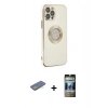 MARSİLYAN™- iPhone 12 Pro Kılıf İz Form Serisi - Siyah 34D Hayalet Izgaralı Cam + Renkli Kamera Lens Koruma Cam - YL