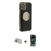 MARSİLYAN™- iPhone 12 Pro Kılıf İz Form Serisi - Siyah 360 Mat Full Body Arka Koruyucu + Rainbow Kamera Lens Koruma Cam - GD