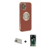MARSİLYAN™- iPhone 12 Pro Kılıf İz Form Serisi - Siyah 360 Mat Full Body Arka Koruyucu + Rainbow Kamera Lens Koruma Cam - GD