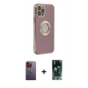 MARSİLYAN™- iPhone 12 Pro Kılıf İz Form Serisi - Siyah 360 Mat Full Body Arka Koruyucu + Neon Fosforlu Kamera Lens - TU