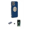 MARSİLYAN™- iPhone 12 Pro Kılıf İz Form Serisi - Siyah 360 Mat Full Body Arka Koruyucu + Renkli Kamera Lens Koruma Cam - MI