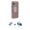 MARSİLYAN™- iPhone 12 Pro Kılıf İz Form Serisi - Siyah 3D Antistatik Cam Ekran Koruyucu + Metal Kamera Lens Koruma Cam - KUYL