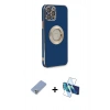 MARSİLYAN™- iPhone 12 Pro Kılıf İz Form Serisi - Siyah 3D Antistatik Cam Ekran Koruyucu + Metal Kamera Lens Koruma Cam - KUYL
