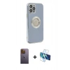MARSİLYAN™- iPhone 12 Pro Kılıf İz Form Serisi - Siyah 3D Antistatik Cam Ekran Koruyucu + Neon Fosforlu Kamera Lens - SI