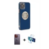 MARSİLYAN™- iPhone 12 Pro Kılıf İz Form Serisi - Siyah 3D Antistatik Cam Ekran Koruyucu + Neon Fosforlu Kamera Lens - TU