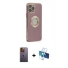 MARSİLYAN™- iPhone 12 Pro Kılıf İz Form Serisi - Siyah 3D Antistatik Cam Ekran Koruyucu + Neon Fosforlu Kamera Lens - SI