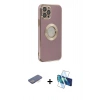 MARSİLYAN™- iPhone 12 Pro Kılıf İz Form Serisi - Siyah 3D Antistatik Cam Ekran Koruyucu + Renkli Kamera Lens Koruma Cam - MI