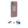 MARSİLYAN™- iPhone 12 Pro Kılıf İz Form Serisi - Siyah 3D Antistatik Cam Ekran Koruyucu + Renkli Kamera Lens Koruma Cam - PE