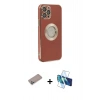 MARSİLYAN™- iPhone 12 Pro Kılıf İz Form Serisi - Siyah 3D Antistatik Cam Ekran Koruyucu + Shine Kamera Lens Koruma Cam - SABE
