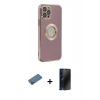 MARSİLYAN™- iPhone 12 Pro Kılıf İz Form Serisi - Siyah 3D Antistatik Hayalet Cam Ekran Koruyucu + Shine Kamera Lens Koruma Cam - GD