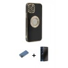 MARSİLYAN™- iPhone 12 Pro Kılıf İz Form Serisi - Siyah 3D Antistatik Hayalet Cam Ekran Koruyucu + Shine Kamera Lens Koruma Cam - GD