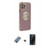 MARSİLYAN™- iPhone 12 Pro Kılıf İz Form Serisi - Siyah 3D Antistatik Hayalet Cam Ekran Koruyucu + Metal Kamera Lens Koruma Cam - MI