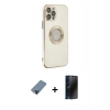 MARSİLYAN™- iPhone 12 Pro Kılıf İz Form Serisi - Siyah 3D Antistatik Hayalet Cam Ekran Koruyucu + Metal Kamera Lens Koruma Cam - MI
