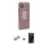 MARSİLYAN™- iPhone 12 Pro Kılıf İz Form Serisi - Siyah 3D Antistatik Hayalet Cam Ekran Koruyucu + Shine Kamera Lens Koruma Cam - MI