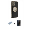 MARSİLYAN™- iPhone 12 Pro Kılıf İz Form Serisi - Siyah 3D Antistatik Hayalet Cam Ekran Koruyucu + Shine Kamera Lens Koruma Cam - MI