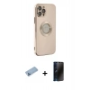 MARSİLYAN™- iPhone 12 Pro Kılıf İz Form Serisi - Siyah 3D Antistatik Hayalet Cam Ekran Koruyucu + Shine Kamera Lens Koruma Cam - MI