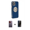 MARSİLYAN™- iPhone 12 Pro Kılıf İz Form Serisi - Siyah 3D Antistatik Hayalet Cam Ekran Koruyucu + Neon Fosforlu Kamera Lens - TU