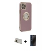 MARSİLYAN™- iPhone 12 Pro Kılıf İz Form Serisi - Siyah 3D Antistatik Hayalet Cam Ekran Koruyucu + Rainbow Kamera Lens Koruma Cam - GD
