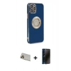MARSİLYAN™- iPhone 12 Pro Kılıf İz Form Serisi - Siyah 3D Antistatik Hayalet Cam Ekran Koruyucu + Rainbow Kamera Lens Koruma Cam - GD