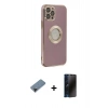 MARSİLYAN™- iPhone 12 Pro Kılıf İz Form Serisi - Siyah 3D Antistatik Hayalet Cam Ekran Koruyucu + Shine Kamera Lens Koruma Cam - SH