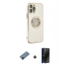 MARSİLYAN™- iPhone 12 Pro Kılıf İz Form Serisi - Siyah 3D Antistatik Hayalet Cam Ekran Koruyucu + Shine Kamera Lens Koruma Cam - SH