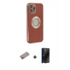 MARSİLYAN™- iPhone 12 Pro Kılıf İz Form Serisi - Siyah 3D Antistatik Hayalet Cam Ekran Koruyucu + Shine Kamera Lens Koruma Cam - SABE