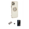 MARSİLYAN™- iPhone 12 Pro Kılıf İz Form Serisi - Siyah 3D Antistatik Hayalet Cam Ekran Koruyucu + Shine Kamera Lens Koruma Cam - SABE