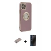 MARSİLYAN™- iPhone 12 Pro Kılıf İz Form Serisi - Siyah 3D Antistatik Hayalet Cam Ekran Koruyucu + Shine Kamera Lens Koruma Cam - SABE