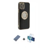 MARSİLYAN™- iPhone 12 Pro Kılıf İz Form Serisi - Siyah 3D Antistatik Seramik Nano Ekran Koruyucu + Metal Kamera Lens Koruma Cam - AKYL