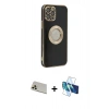 MARSİLYAN™- iPhone 12 Pro Kılıf İz Form Serisi - Siyah 3D Antistatik Seramik Nano Ekran Koruyucu + Rainbow Kamera Lens Koruma Cam - GD