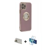MARSİLYAN™- iPhone 12 Pro Kılıf İz Form Serisi - Siyah 3D Antistatik Seramik Nano Ekran Koruyucu + Rainbow Kamera Lens Koruma Cam - GD
