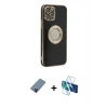 MARSİLYAN™- iPhone 12 Pro Kılıf İz Form Serisi - Siyah 3D Antistatik Seramik Nano Ekran Koruyucu + Metal Kamera Lens Koruma Cam - MI