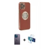 MARSİLYAN™- iPhone 12 Pro Kılıf İz Form Serisi - Siyah 3D Antistatik Seramik Nano Ekran Koruyucu + Neon Fosforlu Kamera Lens - MI