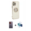 MARSİLYAN™- iPhone 12 Pro Kılıf İz Form Serisi - Siyah 3D Antistatik Seramik Nano Ekran Koruyucu + Neon Fosforlu Kamera Lens - TU