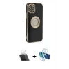 MARSİLYAN™- iPhone 12 Pro Kılıf İz Form Serisi - Siyah 3D Antistatik Seramik Nano Ekran Koruyucu + Kamera Lens Koruma Cam - SF