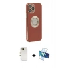 MARSİLYAN™- iPhone 12 Pro Kılıf İz Form Serisi - Siyah 3D Antistatik Seramik Nano Ekran Koruyucu + Shine Kamera Lens - GD