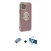 MARSİLYAN™- iPhone 12 Pro Kılıf İz Form Serisi - Siyah 3D Antistatik Seramik Nano Ekran Koruyucu + Shine Kamera Lens Koruma Cam - PE