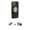 MARSİLYAN™- iPhone 12 Pro Kılıf İz Form Serisi - Siyah 3D Antistatik Seramik Nano Ekran Koruyucu + Shine Kamera Lens Koruma Cam - SH