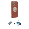 MARSİLYAN™- iPhone 12 Pro Kılıf İz Form Serisi - Siyah 3D Antistatik Seramik Nano Ekran Koruyucu + Shine Kamera Lens Koruma Cam - SH