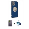 MARSİLYAN™- iPhone 12 Pro Kılıf İz Form Serisi - Siyah 3D Antistatik Seramik Nano Ekran Koruyucu + Neon Fosforlu Kamera Lens - YL