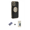 MARSİLYAN™- iPhone 12 Pro Kılıf İz Form Serisi - Siyah 6D Mat Seramik Hayalet Nano Ekran Koruyucu + Gold Metal Kamera Lens Koruma Cam