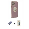 MARSİLYAN™- iPhone 12 Pro Kılıf İz Form Serisi - Siyah 6D Mat Seramik Hayalet Nano Ekran Koruyucu + Gold Metal Kamera Lens Koruma Cam