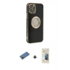 MARSİLYAN™- iPhone 12 Pro Kılıf İz Form Serisi - Siyah 6D Mat Seramik Hayalet Nano Ekran Koruyucu + Shine Kamera Lens Koruma Cam - GD