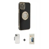 MARSİLYAN™- iPhone 12 Pro Kılıf İz Form Serisi - Siyah 6D Mat Seramik Hayalet Nano Ekran Koruyucu + Shine Kamera Lens - GS