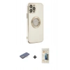MARSİLYAN™- iPhone 12 Pro Kılıf İz Form Serisi - Siyah 6D Mat Seramik Hayalet Nano Ekran Koruyucu + Renkli Kamera Lens Koruma Cam - MI